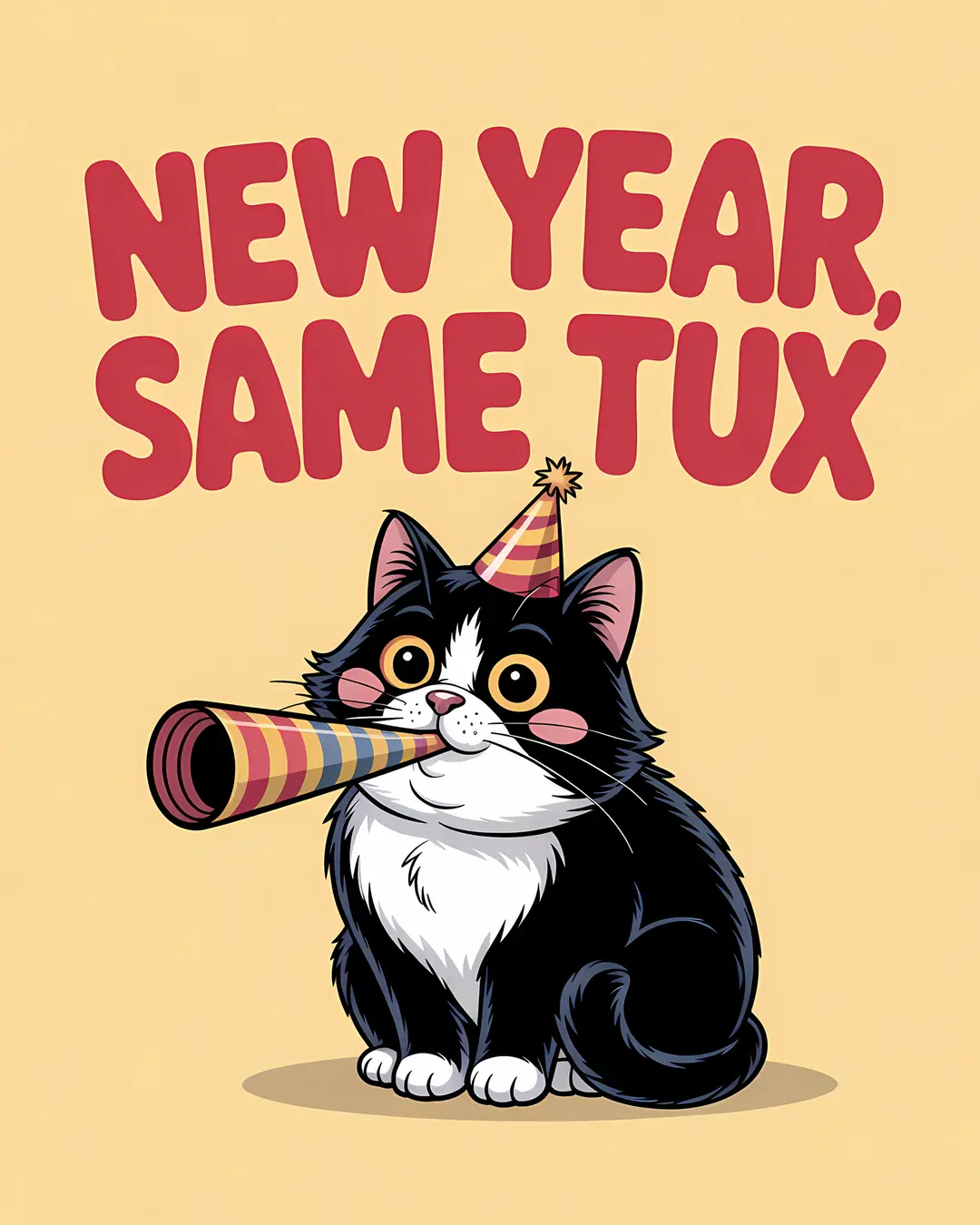The New Year Same Tux Trio · New Year Cat Prints · 3-Piece Printable Set