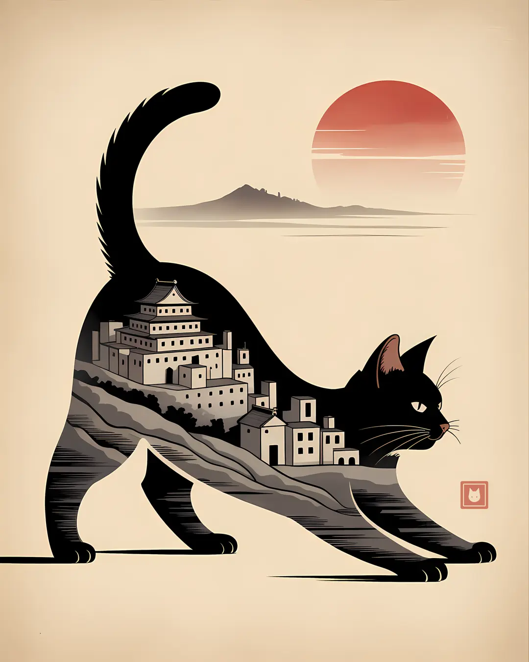 The Lantern Street Stroll Trio · Japanese Cat Art · 3-Piece Printable Set