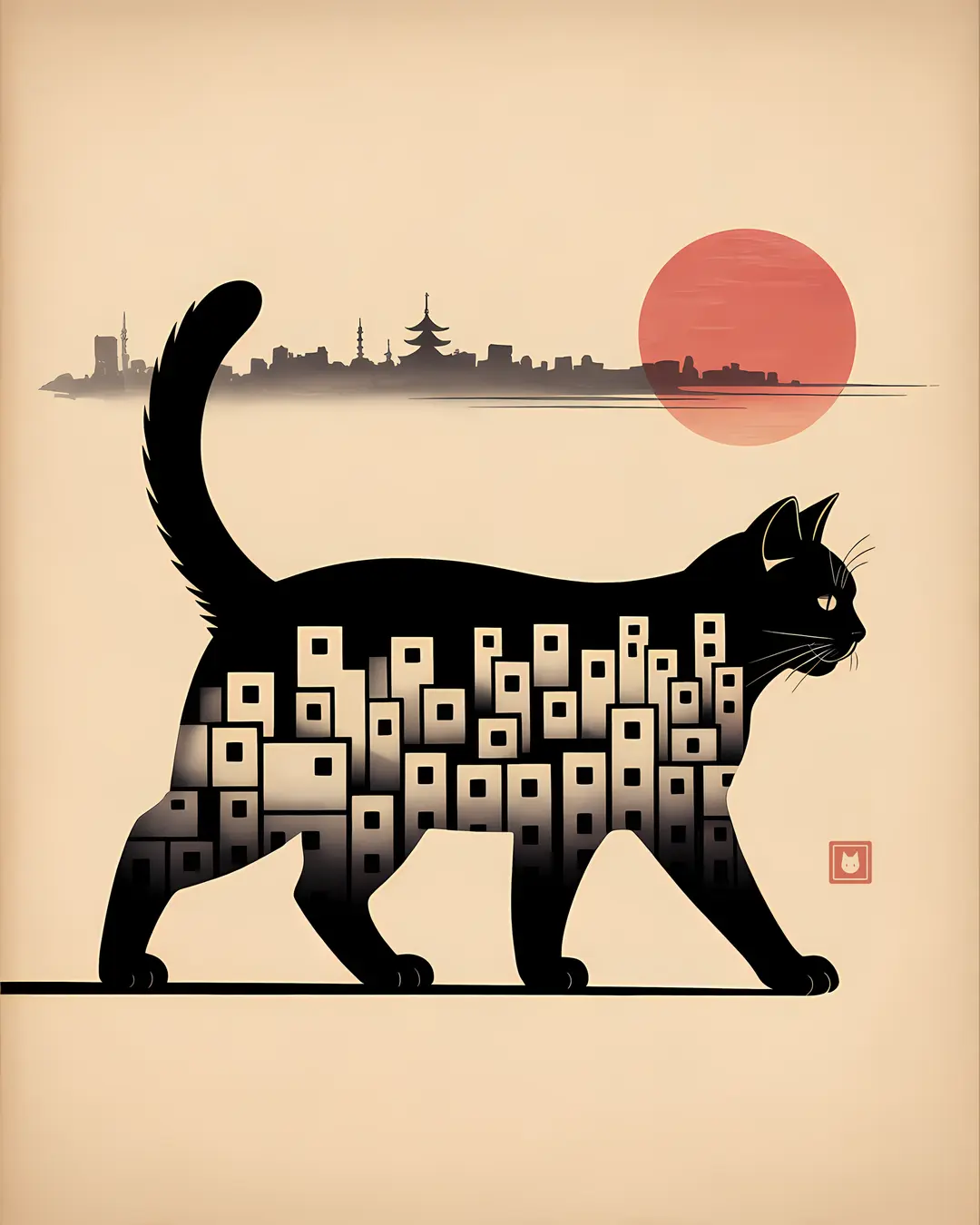 The Evening Market Trio · Japanese Cat Art · 3-Piece Printable Set