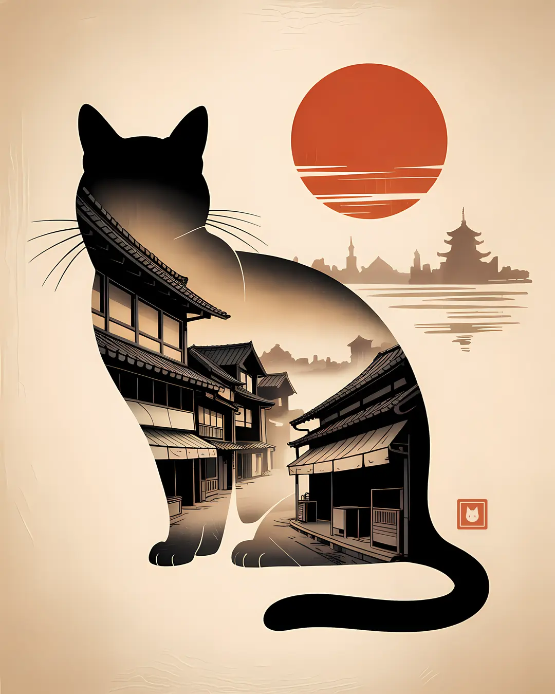 The Evening Market Trio · Japanese Cat Art · 3-Piece Printable Set