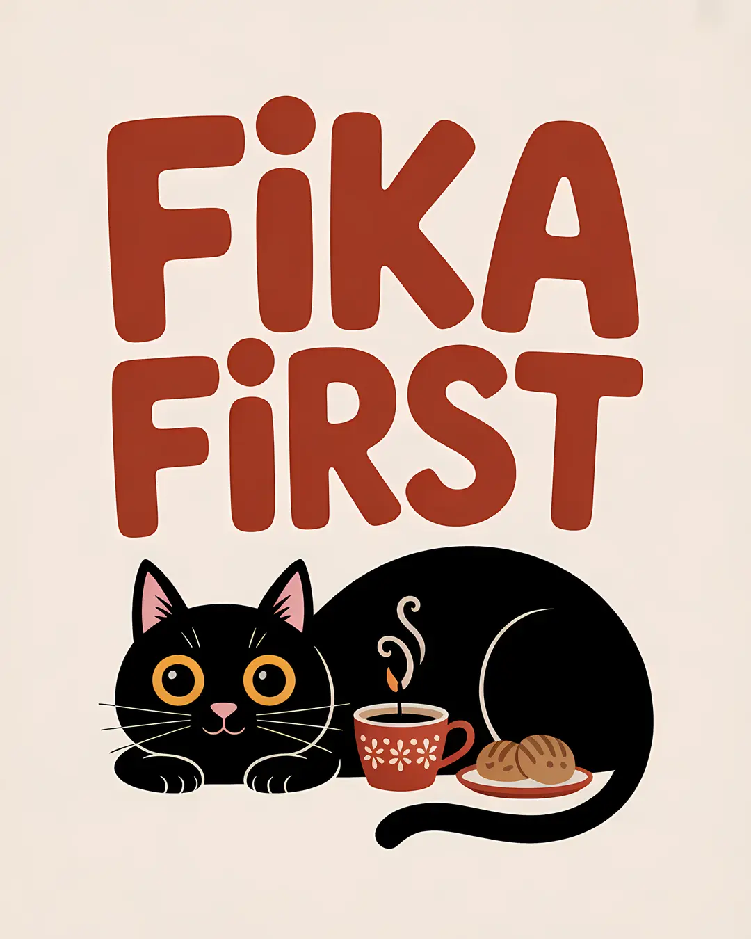 The Fika First Trio · Scandinavian Fika Cat Prints · 3-Piece Printable Set