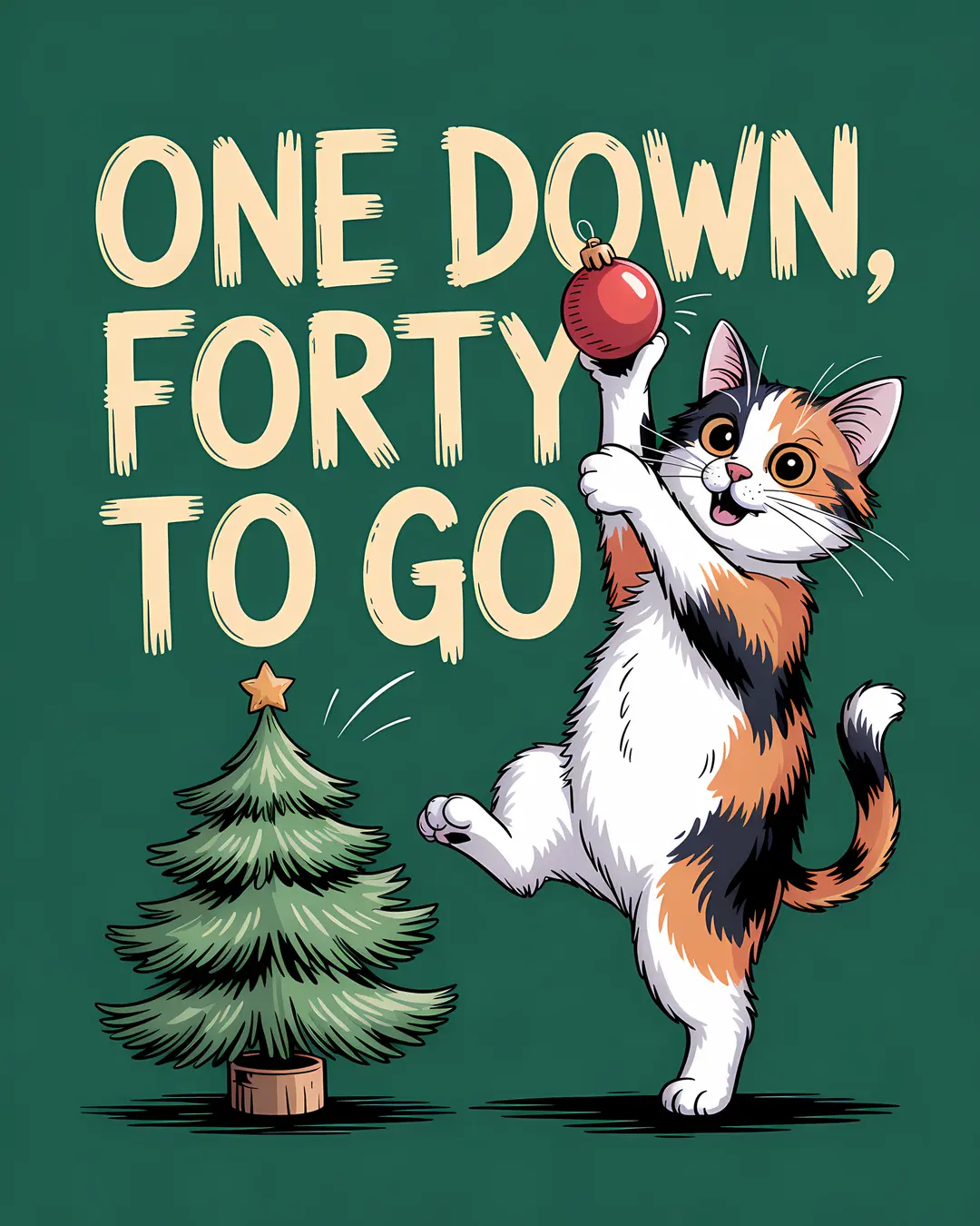 The Bauble Hunter Trio · Funny Cat Christmas Art · 3-Piece Printable Set