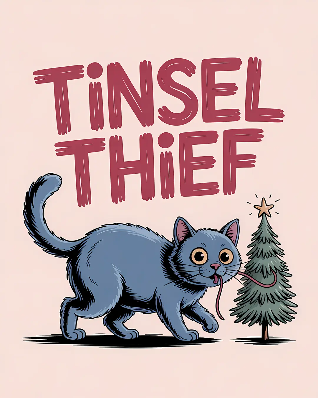 The Tinsel Thief Trio · Funny Cat Christmas Tree Art · 3-Piece Printable Set