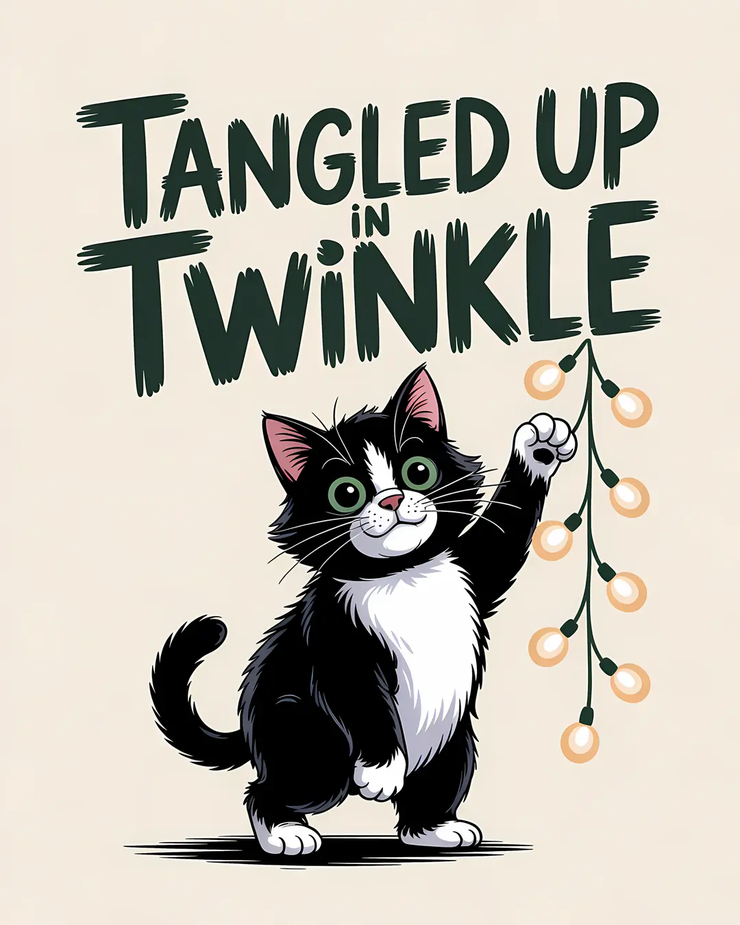 The Fully Lit Trio · Cat vs Christmas Tree Prints · 3-Piece Printable Set