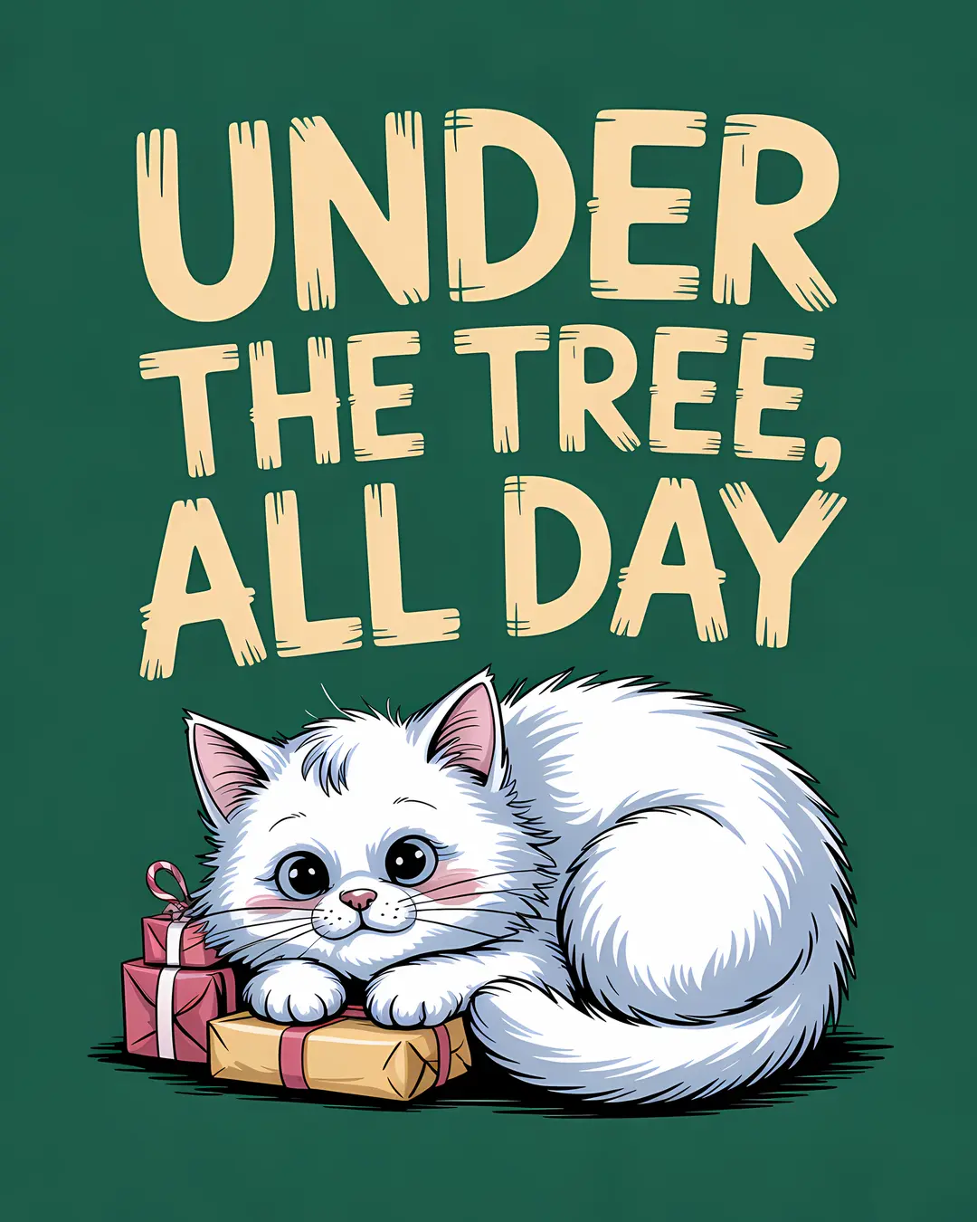 The No Returns Trio · Cat Under Christmas Tree Print · 3-Piece Printable Set