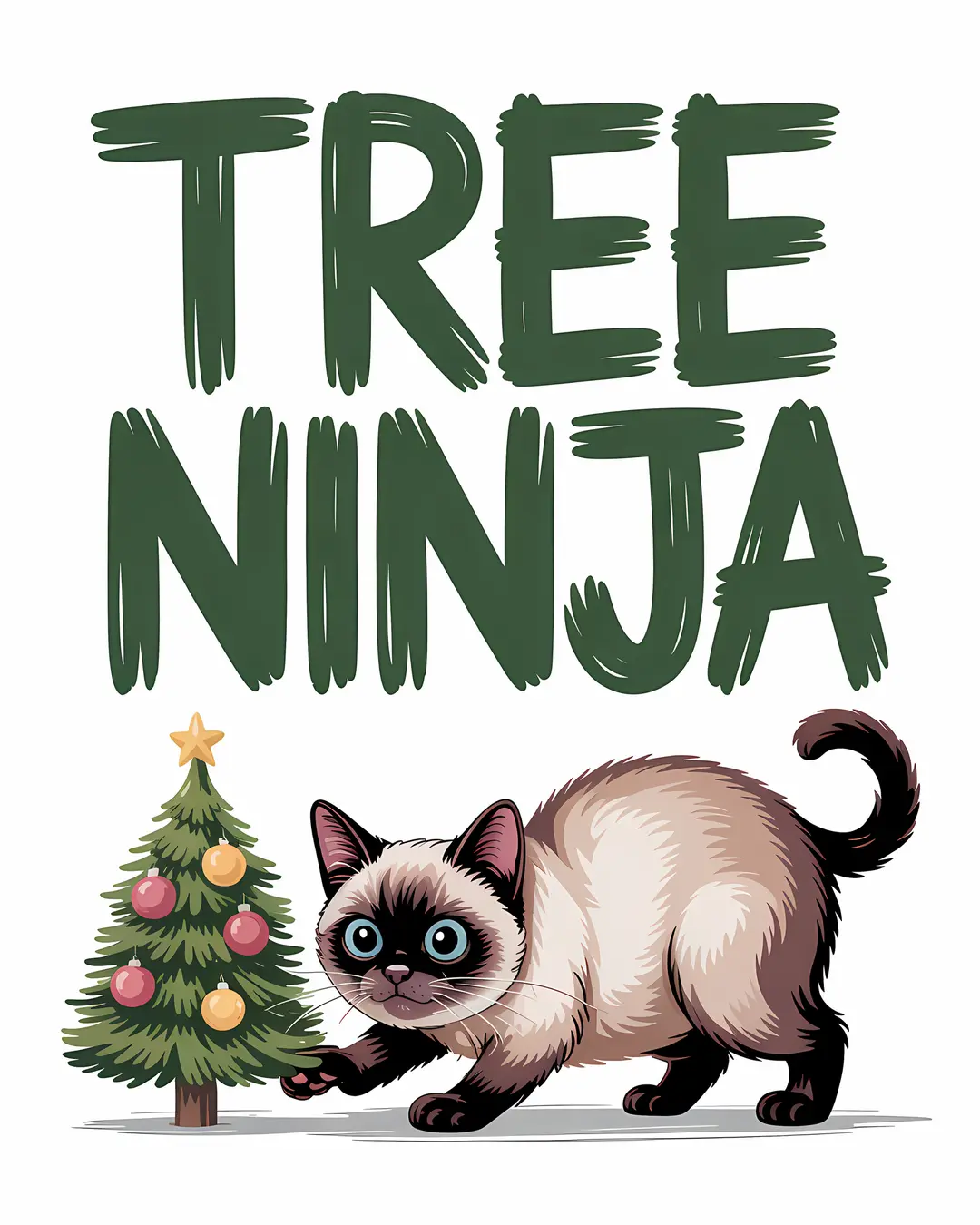 The Tree Ninja Trio · Siamese Cat Christmas Tree Art · 3-Piece Printable Set