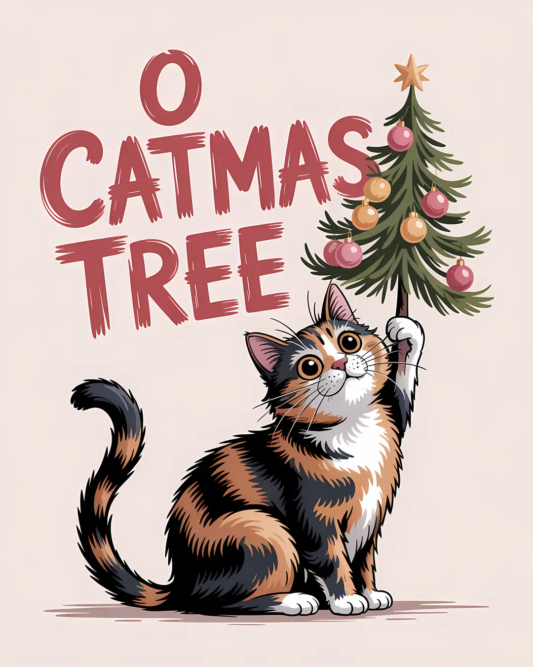 The O Catmas Tree Trio · Funny Cat Christmas Tree Art · 3-Piece Printable Set